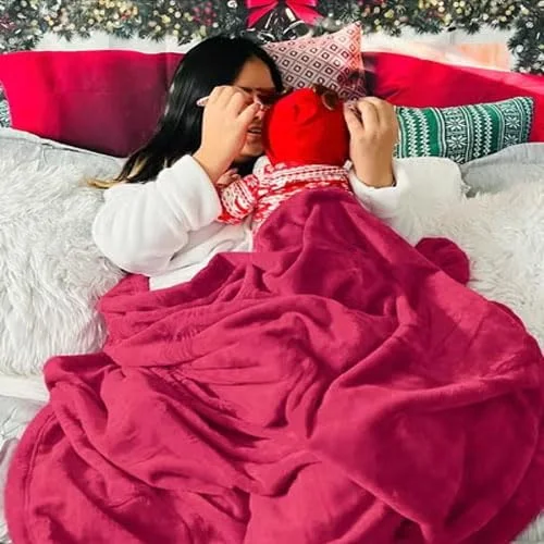 پتوی تک نفره مخمل خواب دار ممتاز BSB HOME با وزن 300 گرم – پتوی پشمی فلانل نرم و گرم برای تخت، مبل، مسافرت و کمپینگ – طرح قرمز یکدست، فوق العاده راحت، سبک وزن 150x220 سانتی متر