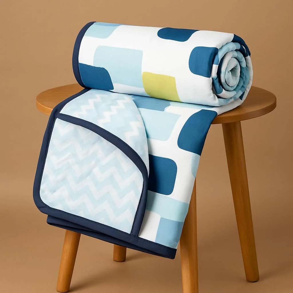 پتو یک نفره پنبه ای خالص BSB HOME با وزن 120 گرم، نرم، سبک و طرح دار، دو رو، مناسب تهویه مطبوع، سازگار با پوست - 152 × 225 سانتی متر - آبی، سبز و زرد