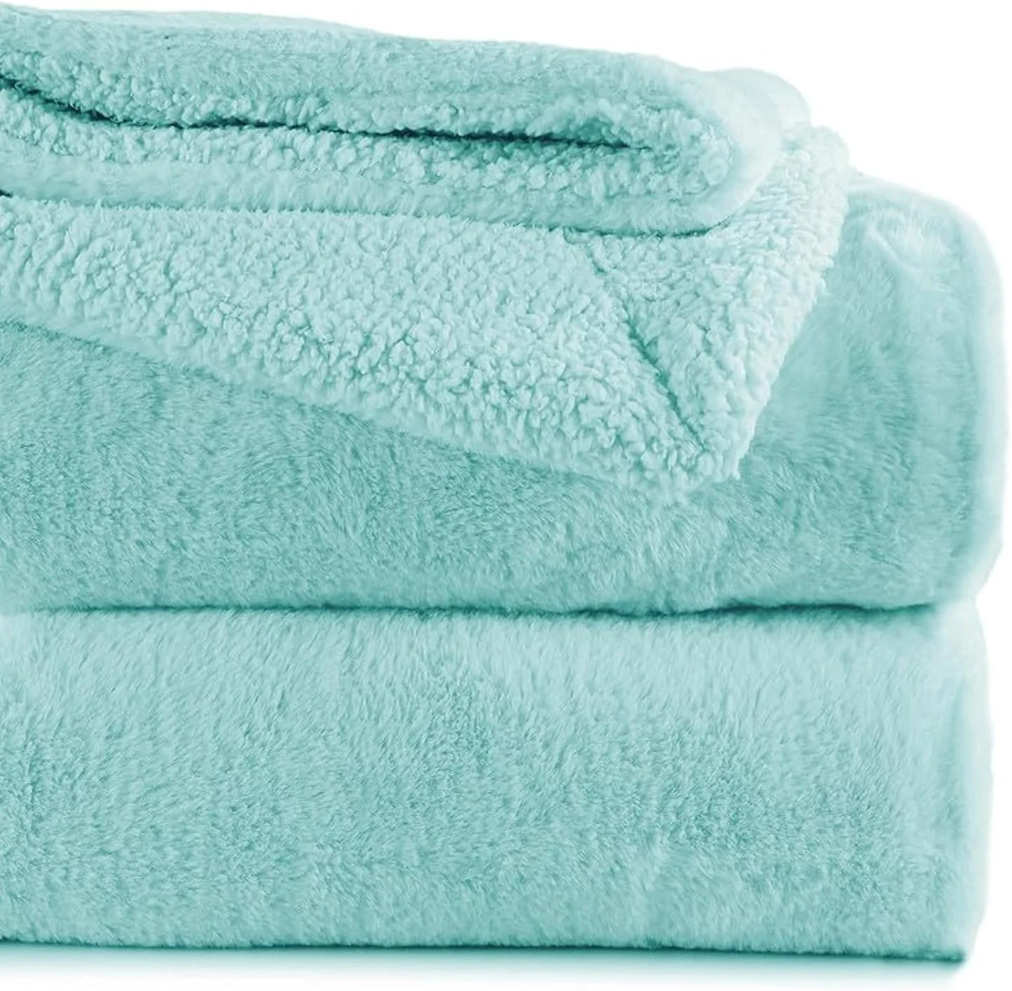 پتو خز خرگوشی مصنوعی BSB HOME با پشم گوسفند مصنوعی، نرم، لطیف، کرکی، دنج، گرم و برگشت پذیر مناسب تخت یک نفره، 500GSM به همراه بسته بندی کیف - رنگ: آبی دریایی، 152 x 220 سانتی متر، وزن: 2 کیلوگرم