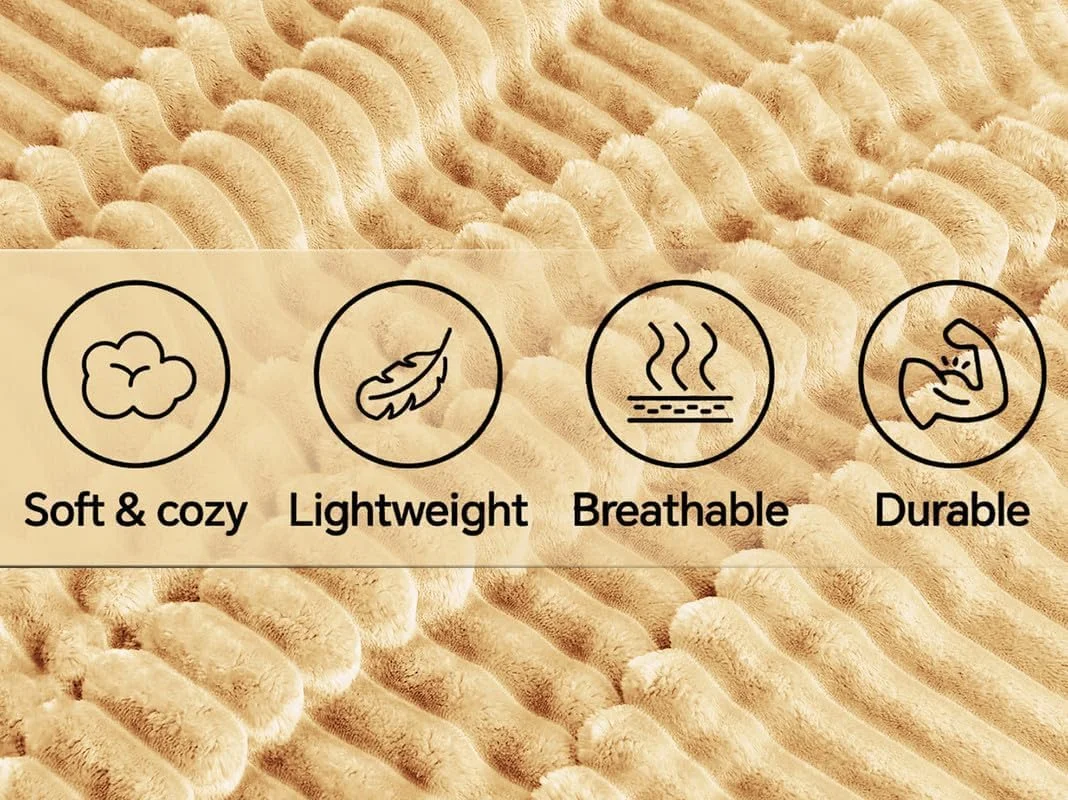 پتوی پشمی طرح مدادی BSB HOME - 220 x 150 سانتی متر، نرم، مخملی، کرکی، پتوی دو رو مناسب فصل/کولر گازی و زمستان ملایم - رنگ بژ تخت یک نفره، وزن - 1.6 کیلوگرم