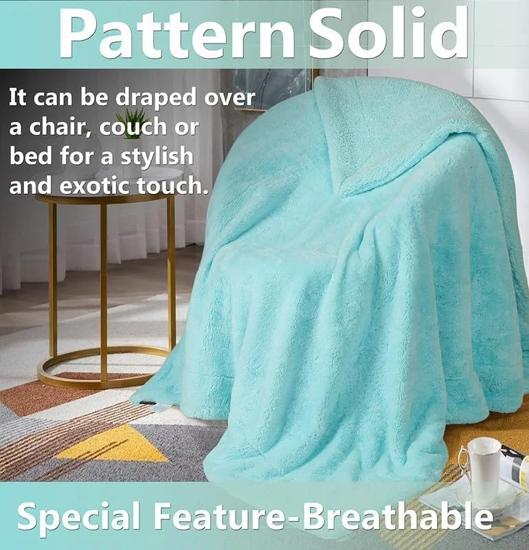 پتو خز خرگوشی مصنوعی BSB HOME با پشم گوسفند مصنوعی، نرم، لطیف، کرکی، دنج، گرم و برگشت پذیر مناسب تخت یک نفره، 500GSM به همراه بسته بندی کیف - رنگ: آبی دریایی، 152 x 220 سانتی متر، وزن: 2 کیلوگرم