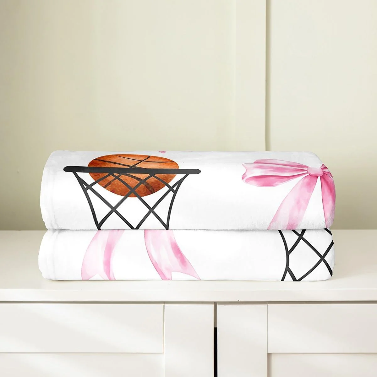 پتو فلانل بسکتبال Castle Fairy برای کودکان، پتو پشمی فلانل ورزشی دخترانه با طرح پاپیون، سایز 40"x50"، پتو فازی حلقه بسکتبال پاپیونی صورتی، پتوهای تختخواب ورزشی دخترانه