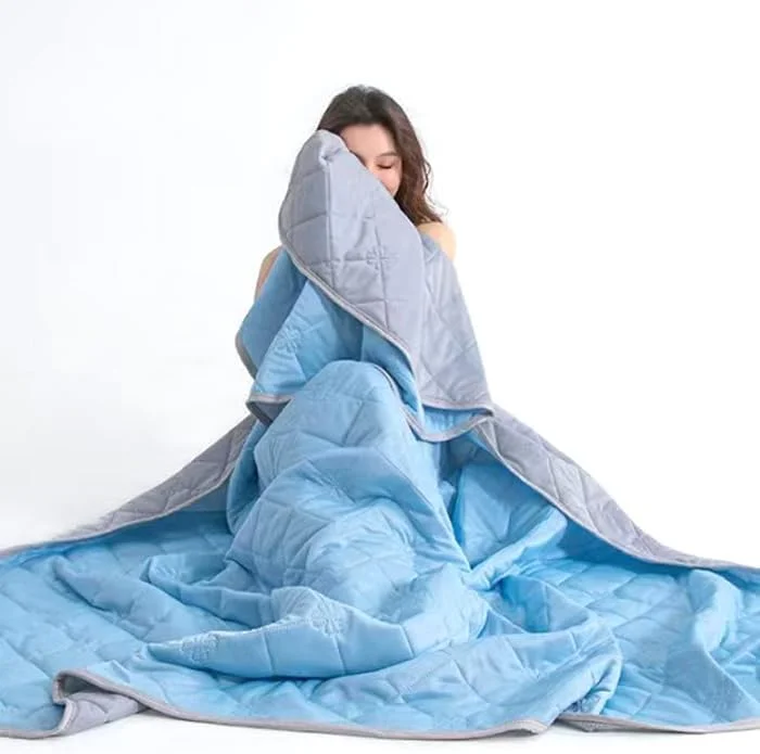 پتوی خنک کننده CasRmia، پتوی تهویه مطبوع تابستانی، الیاف خنک تابستانی با پارچه سازگار با پوست و فناوری خنک کننده، جذب کننده گرمای بدن برای خوابی راحت (آبی/100 * 150 سانتی متر)