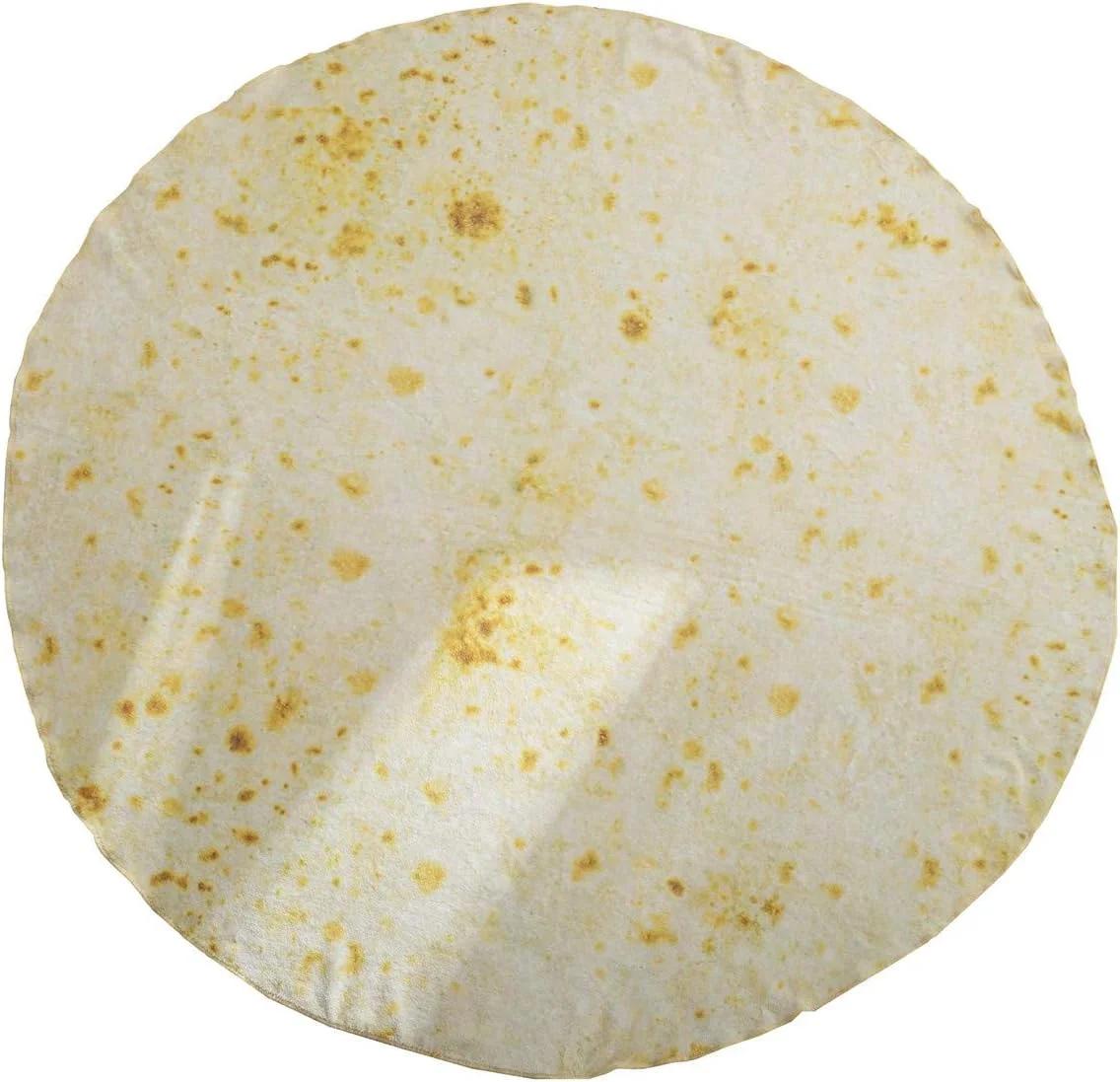 پتو بوریتو تورتیا دو رو، سایز 152/178 سانتی متر، 530/740 گرم (ضخیم تر و فوق العاده گرم) پتو پیتزا بوریتو فلانل نرم و خنده دار، پتوی غذایی غول پیکر (زرد روشن (تاکو)، قطر 152 سانتی متر)