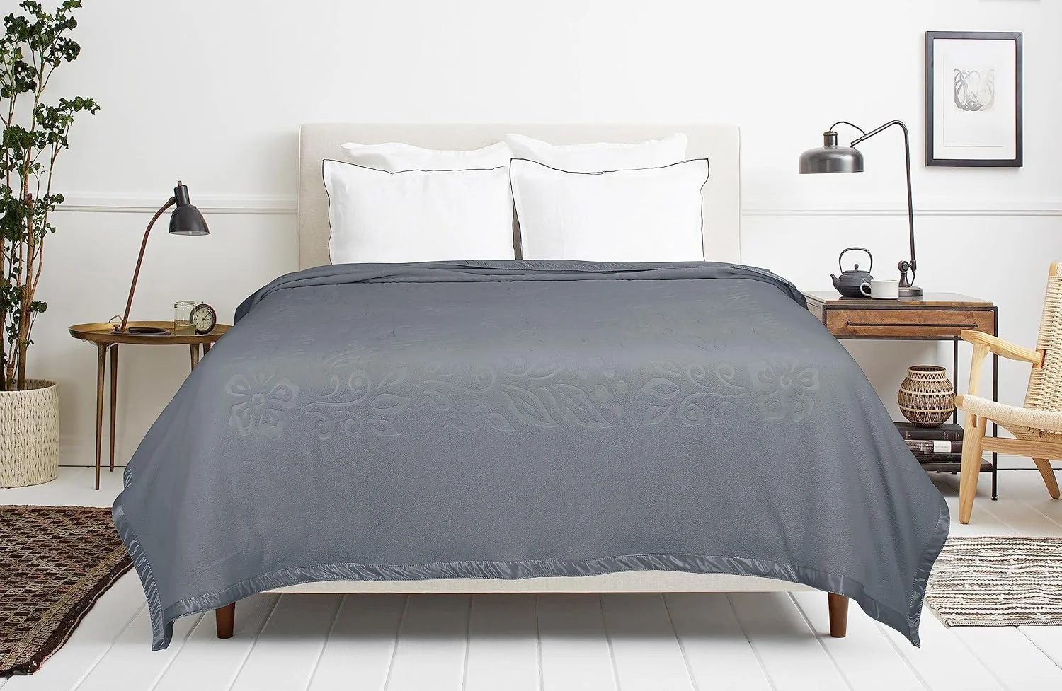 پتو میکرو فلیس لوکس ترو نورث BSB Home® برای تخت دو نفره (230x220 سانتی متر) | فوق العاده نرم و سبک با حاشیه ساتن - 250 GSM | خاکستری