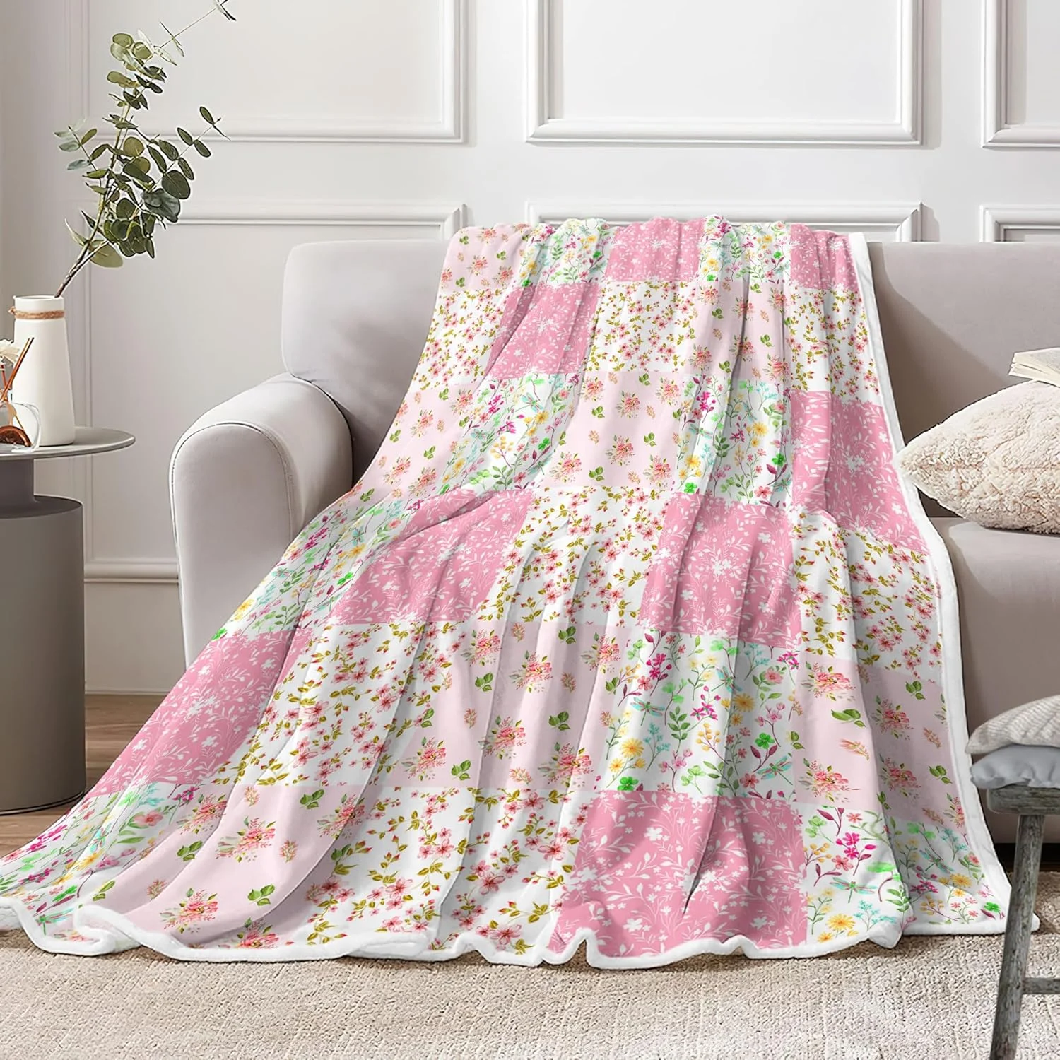 پتو طرح گل، پتوی تکه دوزی گلدار صورتی، پتوی پرتابی گل های گیاهی، نرم، فلانل، گرم، پتوهای تخت گلدار مناسب تمام فصول برای مبل اتاق خواب اتاق نشیمن 50X60 اینچ پتو طرح گل، پتوی تکه دوزی گلدار صورتی، پتوی پرتابی گل های گیاهی، نرم، فلانل، گرم، پتوهای تخت گلدار مناسب تمام فصول برای مبل اتاق خواب اتاق نشیمن 50X60 اینچ