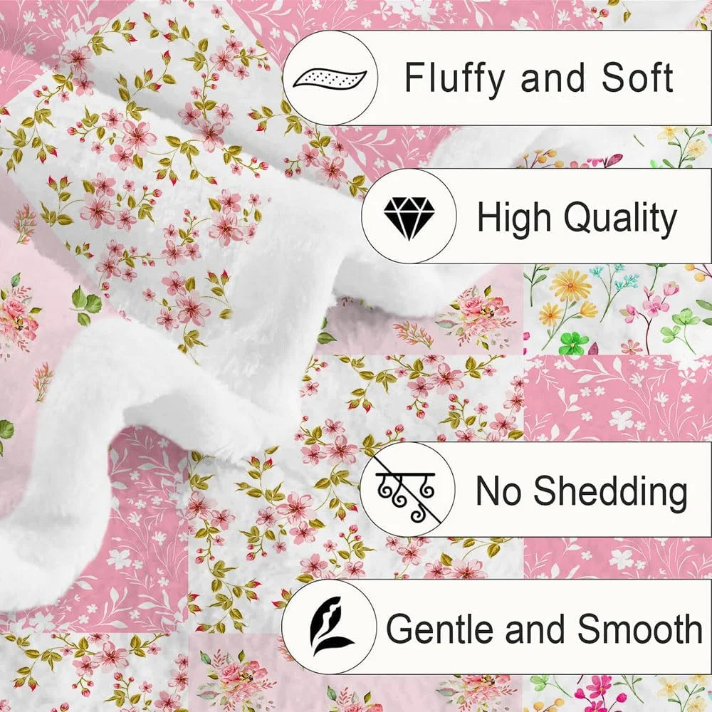 پتو طرح گل، پتوی تکه دوزی گلدار صورتی، پتوی پرتابی گل های گیاهی، نرم، فلانل، گرم، پتوهای تخت گلدار مناسب تمام فصول برای مبل اتاق خواب اتاق نشیمن 50X60 اینچ پتو طرح گل، پتوی تکه دوزی گلدار صورتی، پتوی پرتابی گل های گیاهی، نرم، فلانل، گرم، پتوهای تخت گلدار مناسب تمام فصول برای مبل اتاق خواب اتاق نشیمن 50X60 اینچ