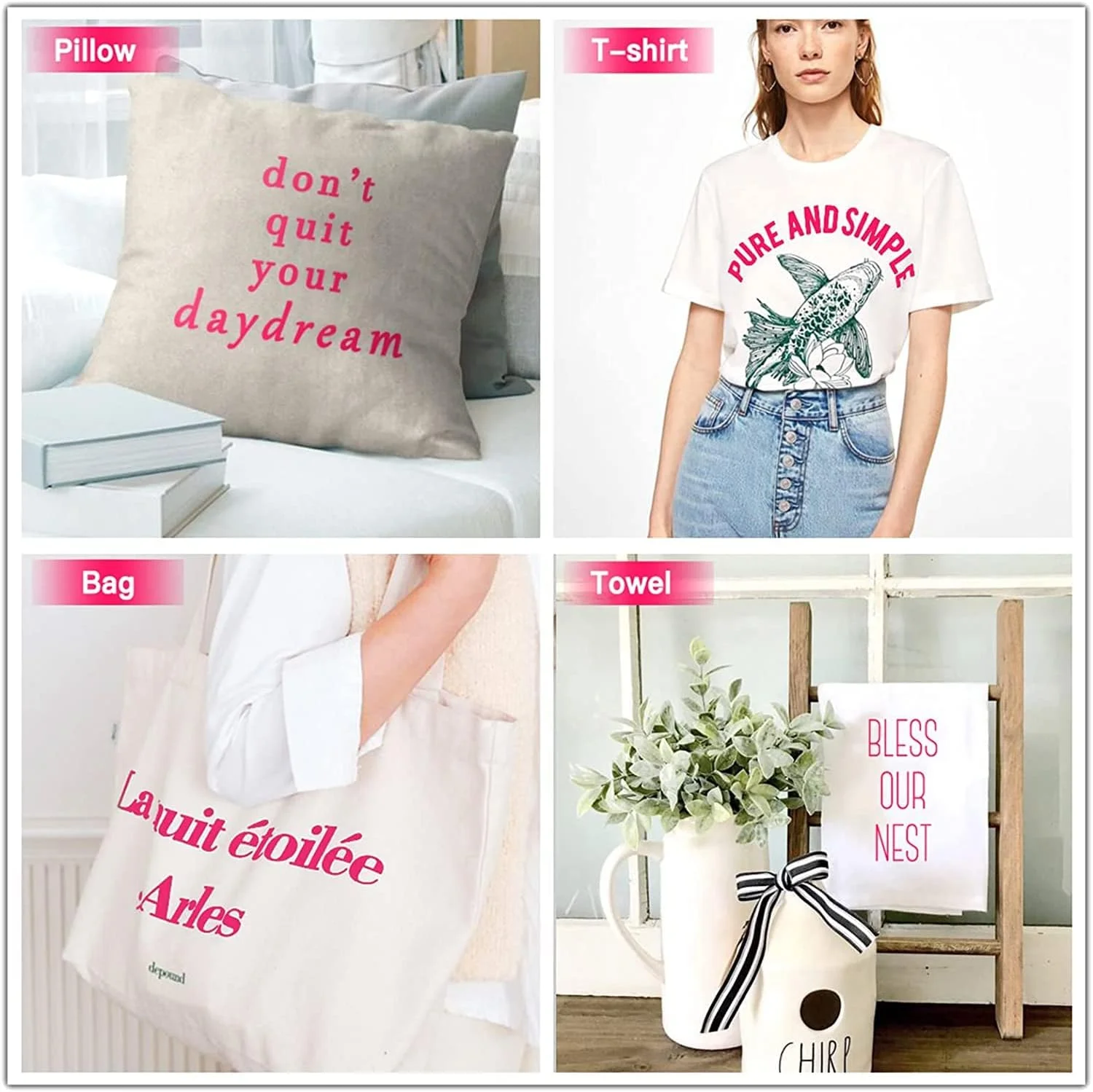 رول های وینیل انتقال حرارت HTVRONT HTV - وینیل HTV صورتی نئون 12 اینچ در 20 فوت برای تی شرت، وینیل اتویی برای همه دستگاه های برش - برش و جدا کردن آسان برای طراحی وینیل حرارتی (صورتی نئون)