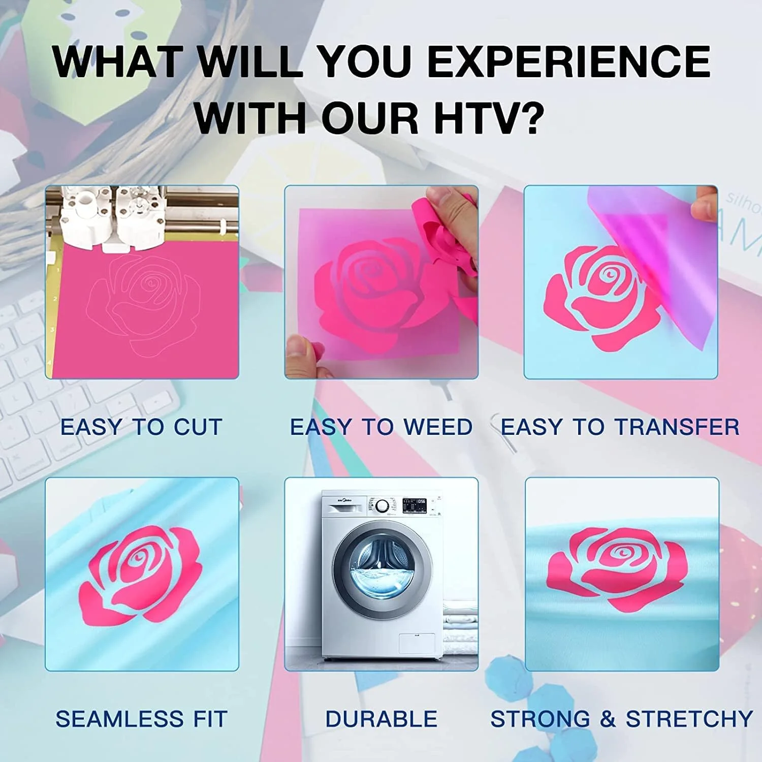 رول های وینیل انتقال حرارت HTVRONT HTV - وینیل HTV صورتی نئون 12 اینچ در 20 فوت برای تی شرت، وینیل اتویی برای همه دستگاه های برش - برش و جدا کردن آسان برای طراحی وینیل حرارتی (صورتی نئون)