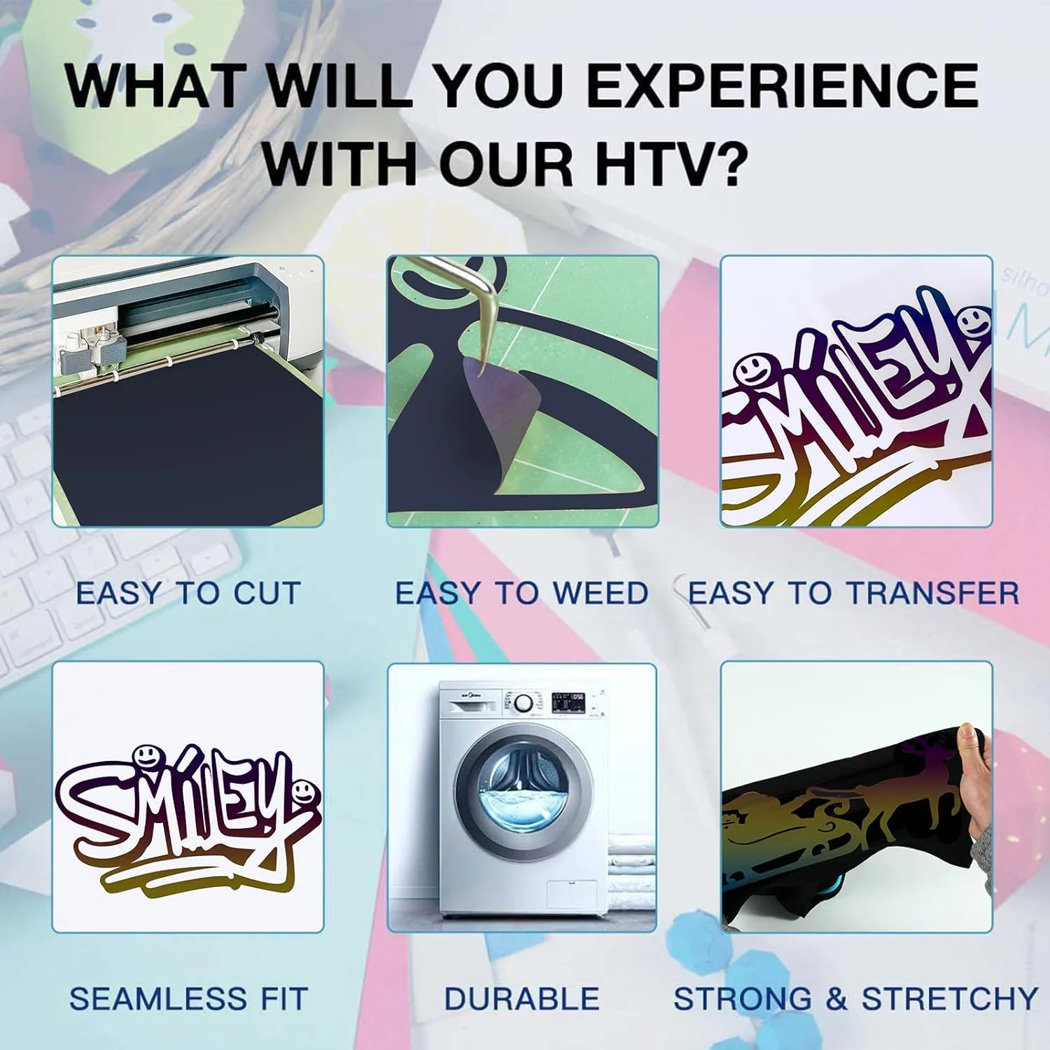 رول وینیل انتقال حرارت بازتابنده HTVRONT - 30.5 سانتی متر × 2.4 متر، اتو بازتابنده برای تی شرت، وینیل انتقال حرارت بازتابنده برای Cricut و Cameo - برش و جدا کردن آسان برای طراحی حرارتی (رنگین کمان بازتابنده)