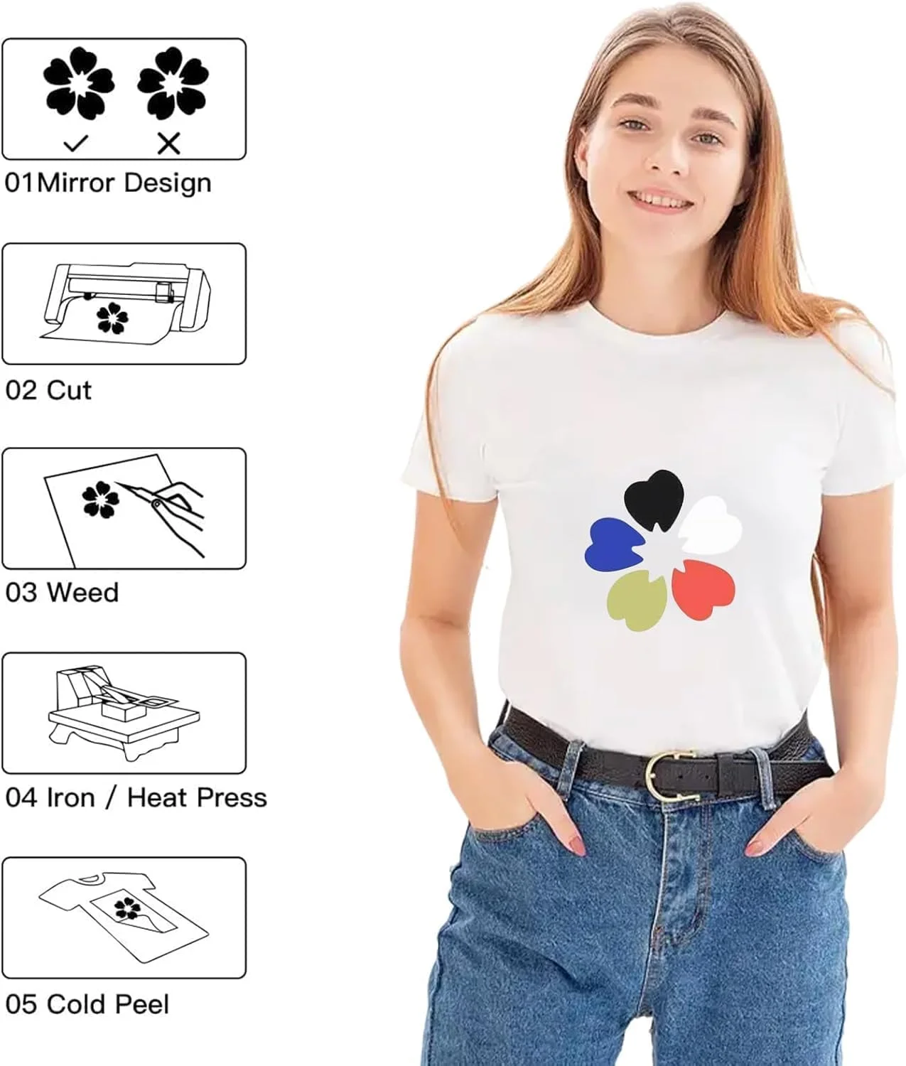 رول وینیل انتقال حرارت بازتابنده HTVRONT - 30.5 سانتی متر × 2.4 متر، اتو بازتابنده برای تی شرت، وینیل انتقال حرارت بازتابنده برای Cricut و Cameo - برش و جدا کردن آسان برای طراحی حرارتی (رنگین کمان بازتابنده)