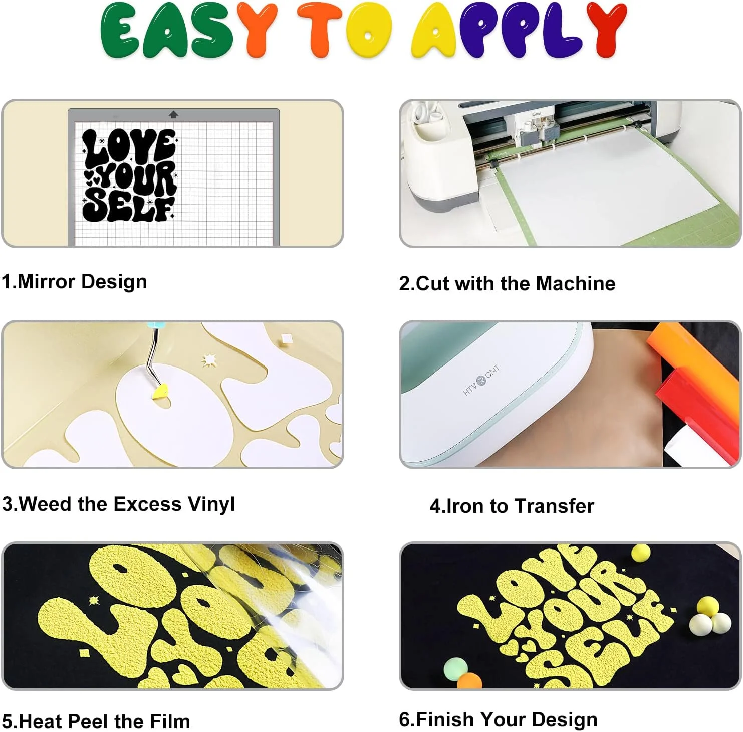 برچسب حرارتی وینیل پاف HTVRONT - 8 عدد وینیل پاف سه بعدی در 8 رنگ متنوع، وینیل انتقال حرارت پاف سه بعدی برای تی شرت، بسته وینیل پاف HTV 12x10 اینچی برای Cricut، Silhouette Cameo یا دستگاه پرس حرارتی