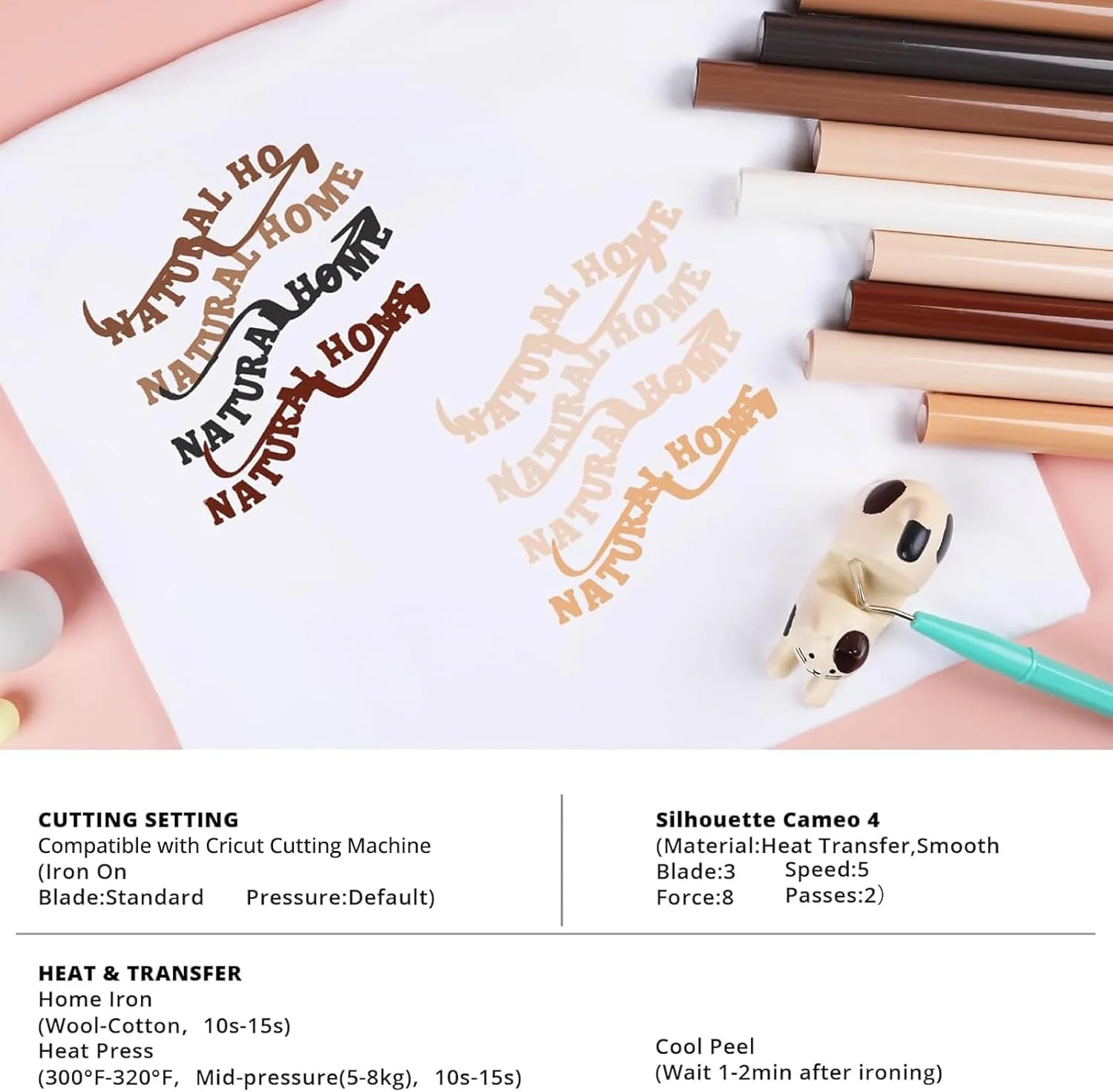 بسته وینیل حرارتی رنگ پوست HTVRONT - بسته 10 عددی رول های وینیل انتقال حرارت قهوه ای 12 اینچ × 3 فوت، وینیل حرارتی رنگ پوست برای تی شرت، بسته وینیل بژ با 10 رنگ متنوع