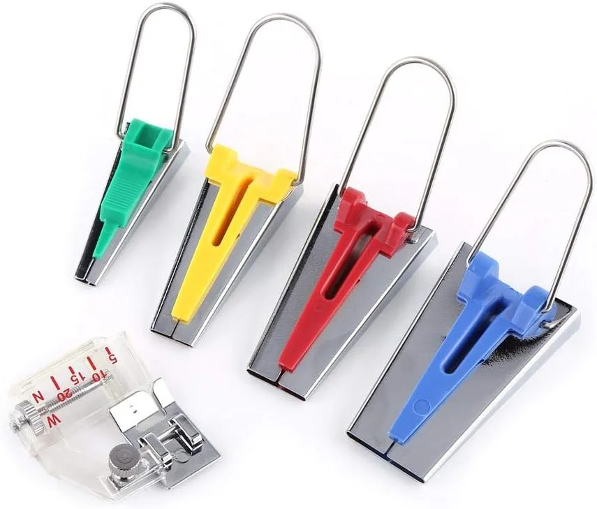 مجموعه ابزار نوار اریب ساز پارچه ای چند منظوره Walfront، ابزار ساخت تکه دوزی DIY به همراه پایه