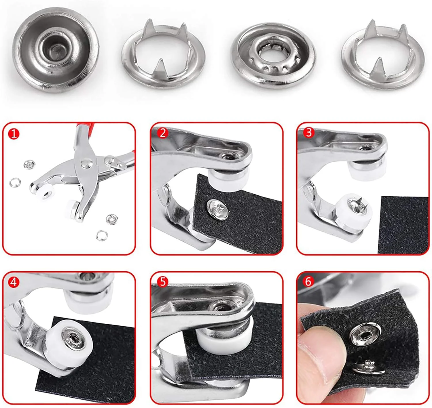 ست انبر پانچ Walfront، 1 عدد ابزار تنظیم انبر + 120 مجموعه دکمه فشاری رنگی 9.5 میلی متری، ابزار خیاطی و کاردستی به همراه جعبه