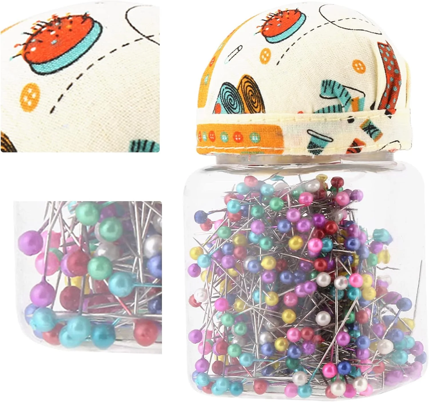 والفرانت 500 عدد سوزن ته گرد مرواریدی چند رنگ، مناسب خیاطی، لحاف دوزی و ساخت لوازم تزئینی، بسته بندی شده در بطری پلاستیکی