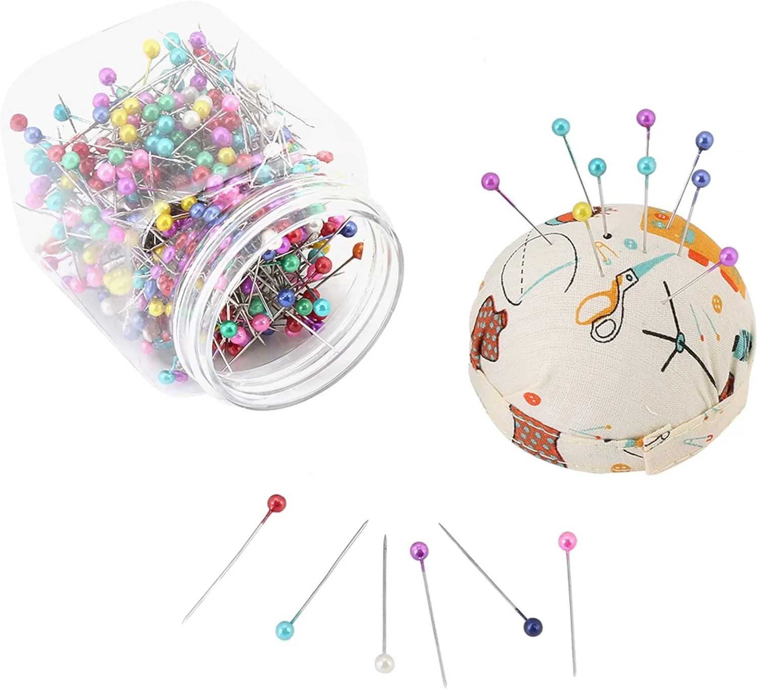 والفرانت 500 عدد سوزن ته گرد مرواریدی چند رنگ، مناسب خیاطی، لحاف دوزی و ساخت لوازم تزئینی، بسته بندی شده در بطری پلاستیکی