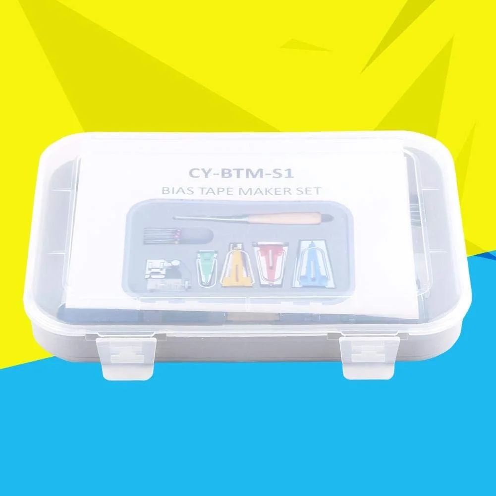 مجموعه ابزار نوار اریب ساز پارچه ای چند منظوره Walfront، ابزار ساخت تکه دوزی DIY به همراه پایه