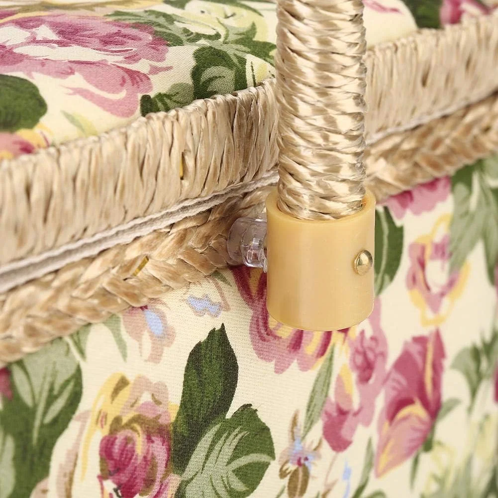 سبد خیاطی Walfront، سبد ذخیره سازی چوبی دست ساز در 3 رنگ، جعبه ذخیره سازی کیت خیاطی پارچه ای با دسته و سینی قابل جابجایی برای لوازم جانبی خیاطی (1)