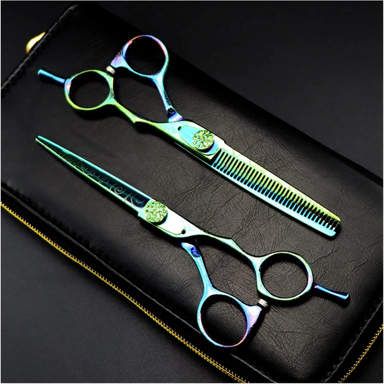 قیچی آرایشگری 6 اینچی سبز، قیچی دندانه دار، قیچی پیتاژ، قیچی تخت، مخصوص پیرایش مو در سالن