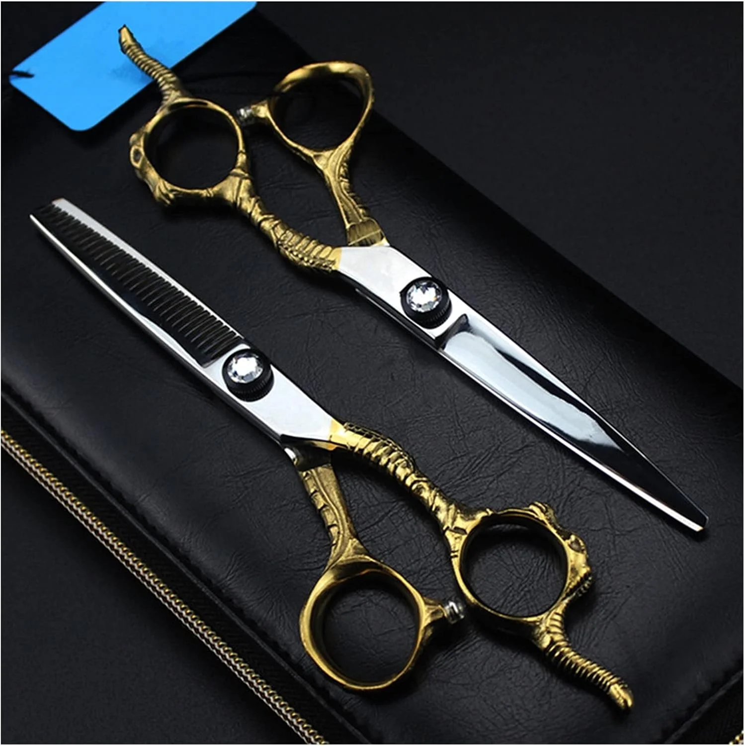 قیچی آرایشگری 6 اینچی، قیچی آرایشگری دسته سر گوسفند طلایی، قیچی آرایشگری اره ای، برش تخت، قیچی آرایشگری (ست)