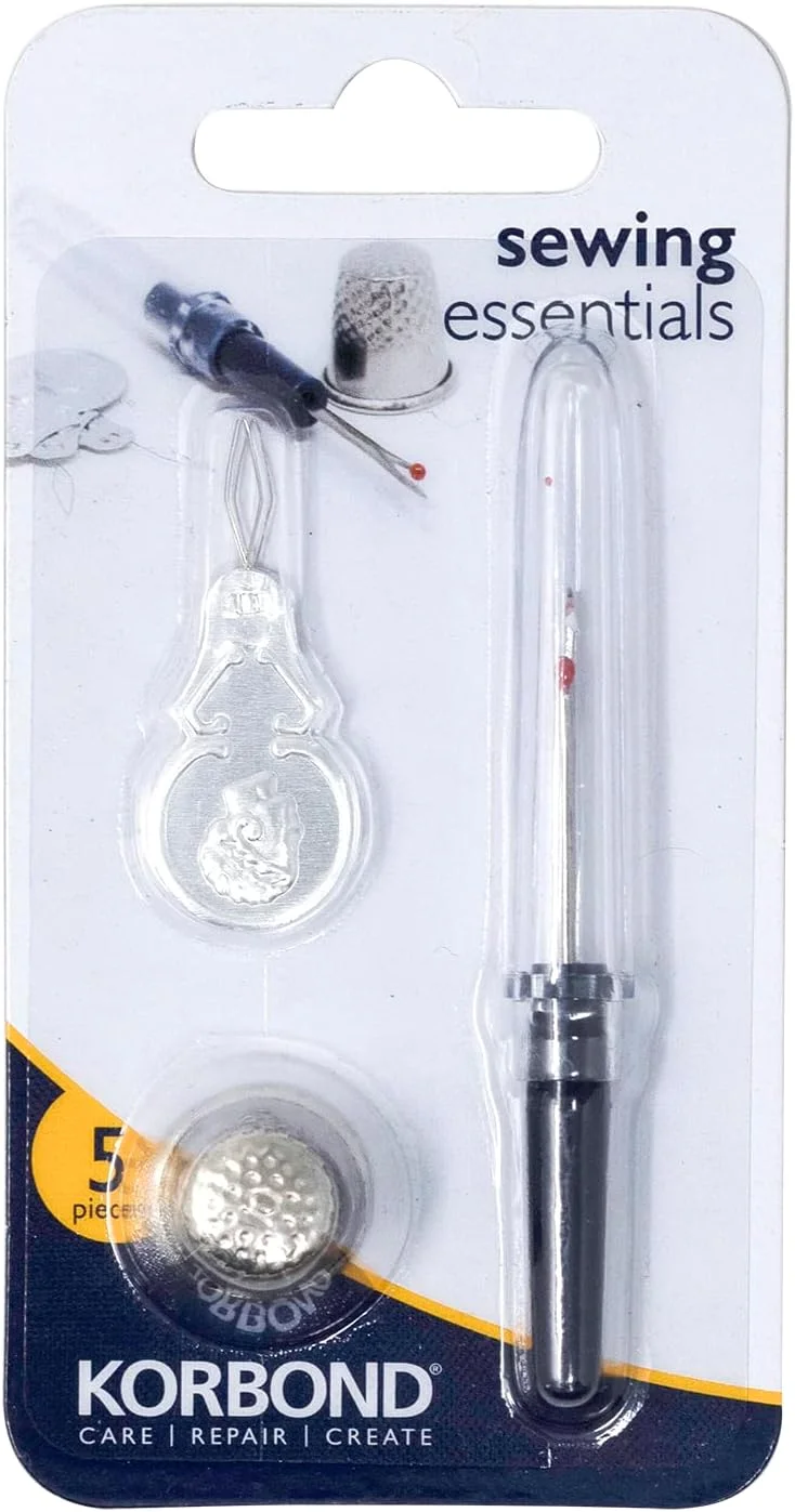 مجموعه 4 عددی Korbond – بشکاف، انگشتانه (سایز 10) و 3 عدد سوزن نخ کن، لوازم ضروری برای خیاطی، خیاطی سفارشی، صنایع دستی، خیاطی با دست، پارچه های ضخیم، لحاف دوزی، گلدوزی