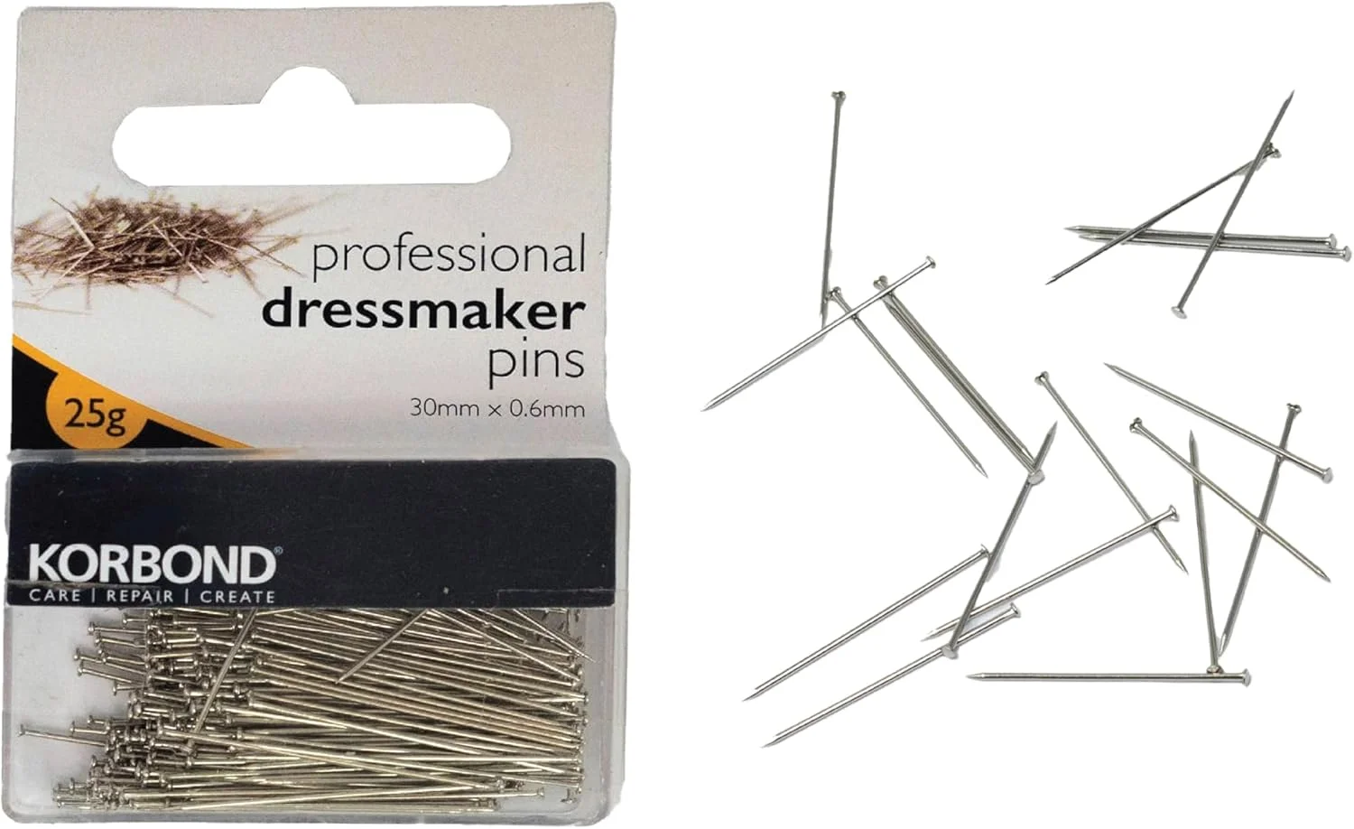 KORBOND Sewing Pins, Silver, 25G
