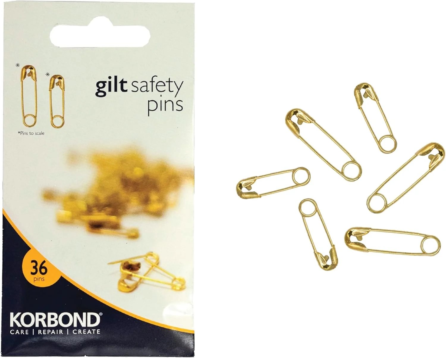 Korbond Safety Pins Gilt-110192, Gold, Assorted Sizes