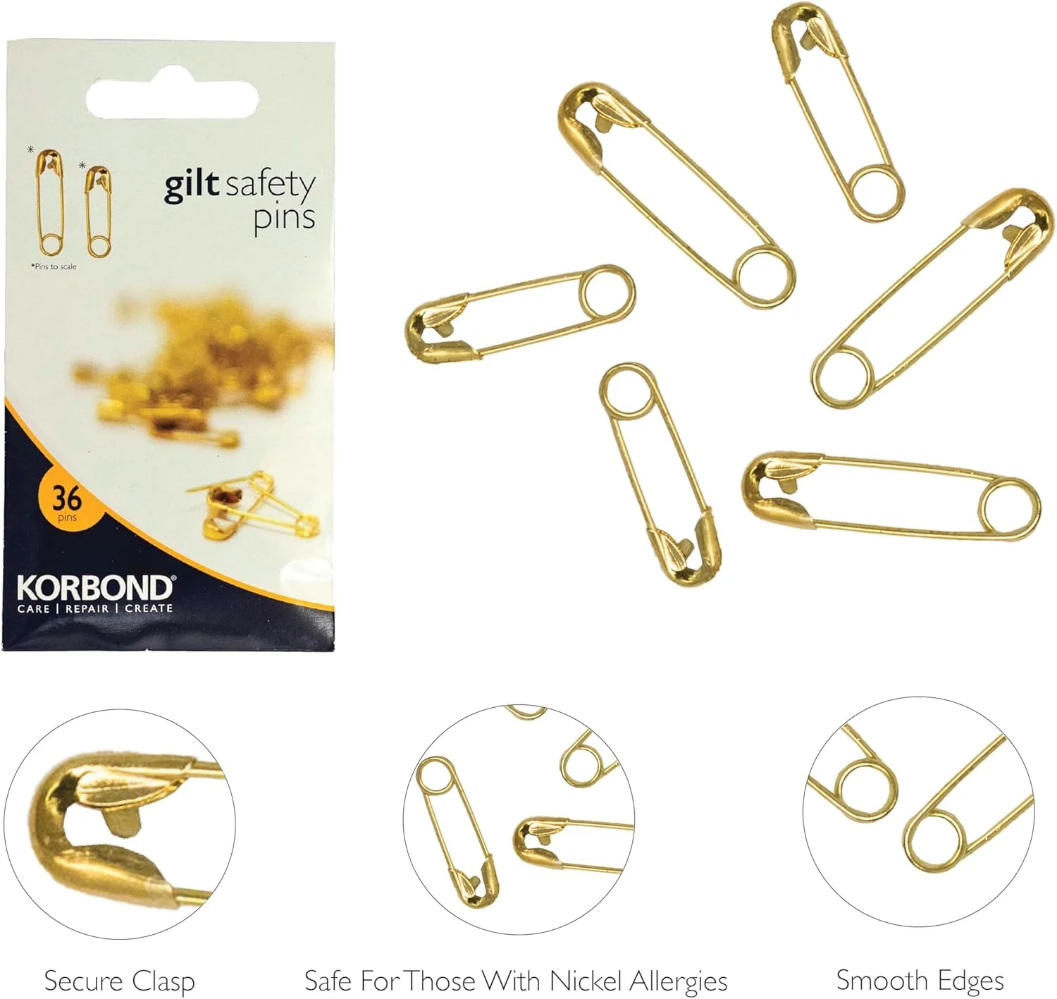Korbond Safety Pins Gilt-110192, Gold, Assorted Sizes Korbond Safety Pins Gilt-110192, Gold, Assorted Sizes