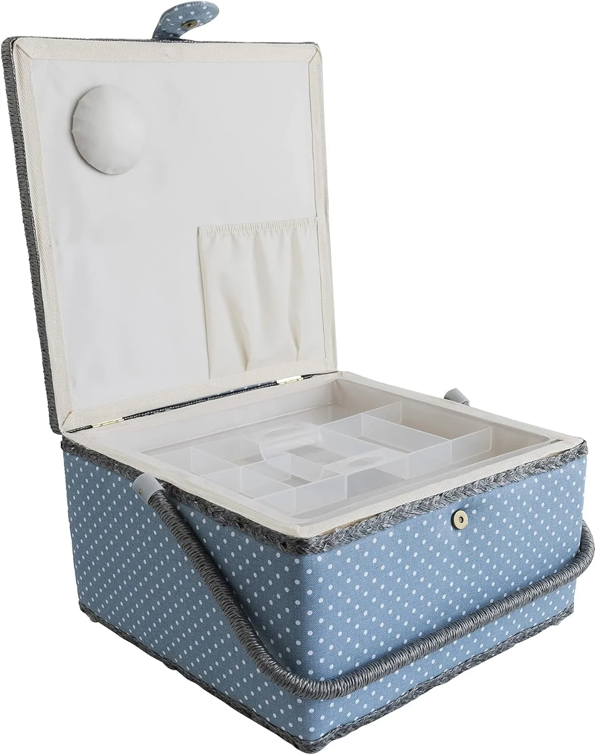 سبد خیاطی Korbond، خال های ریز خاکستری، خیلی بزرگ مدل 190545 سبد خیاطی Korbond، خال های ریز خاکستری، خیلی بزرگ مدل 190545