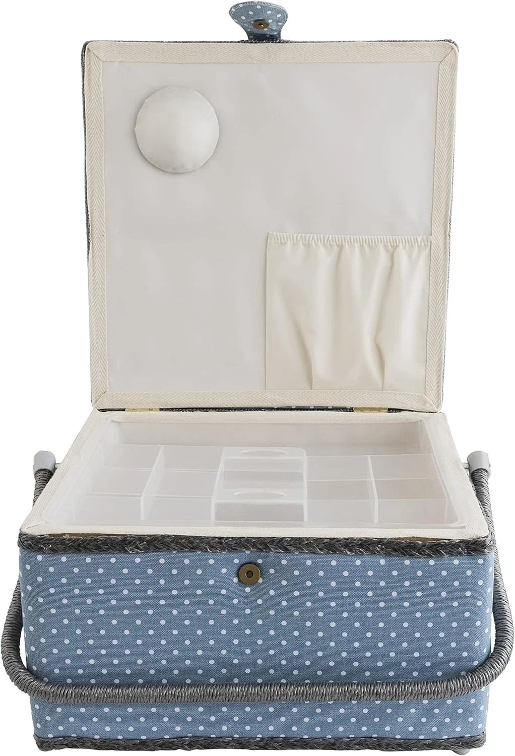 سبد خیاطی Korbond، خال های ریز خاکستری، خیلی بزرگ مدل 190545 سبد خیاطی Korbond، خال های ریز خاکستری، خیلی بزرگ مدل 190545