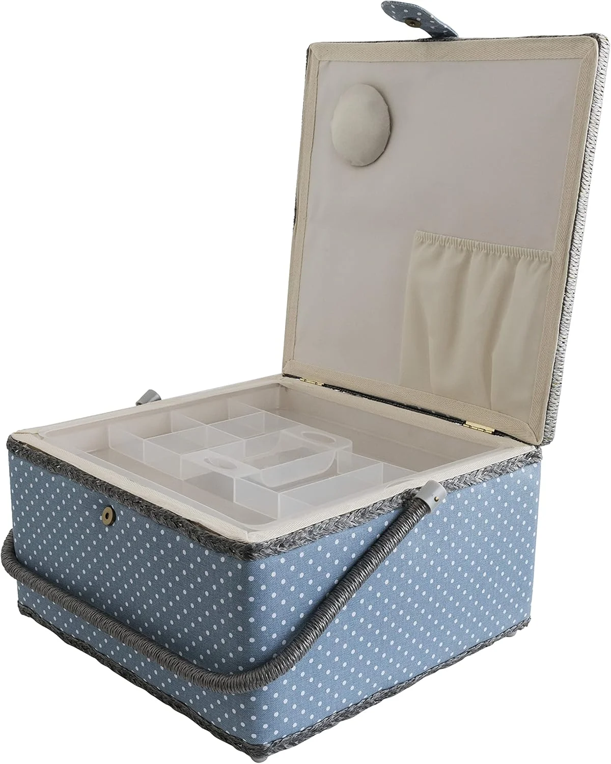 سبد خیاطی Korbond، خال های ریز خاکستری، خیلی بزرگ مدل 190545 سبد خیاطی Korbond، خال های ریز خاکستری، خیلی بزرگ مدل 190545