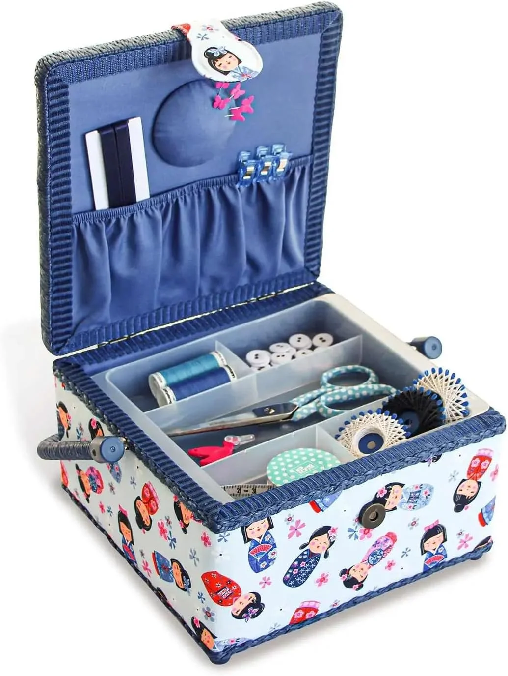 سبد خیاطی پریم 612085 پنبه ای آبی روشن 230 x 230 x 140 میلی متر