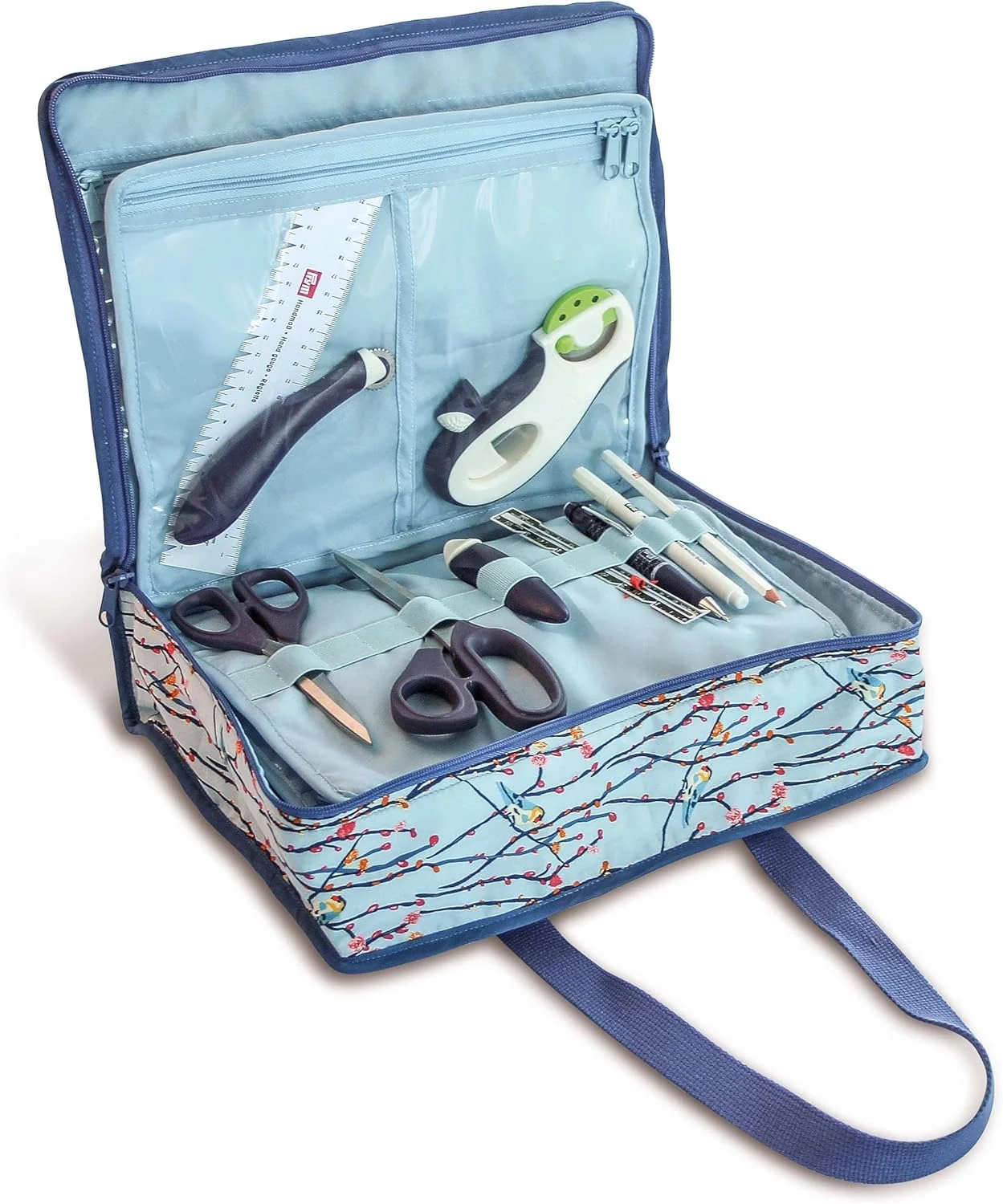 کیف دستی پریمی مدل 612083، جنس کتان، آبی روشن، 34 x 26 x 9.5 سانتی متر