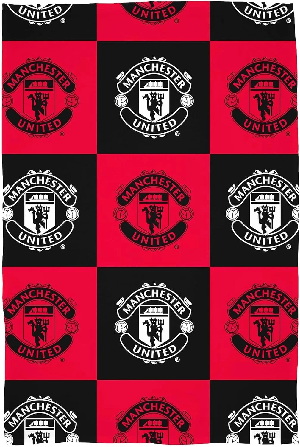 پتو پشمی طرح منچستر یونایتد Character World | فوق العاده نرم | طرح شطرنجی قرمز، مشکی و سفید | پتویی گرم و راحت | ایده آل برای خانه، اتاق خواب، مهمانی های شبانه و کمپینگ