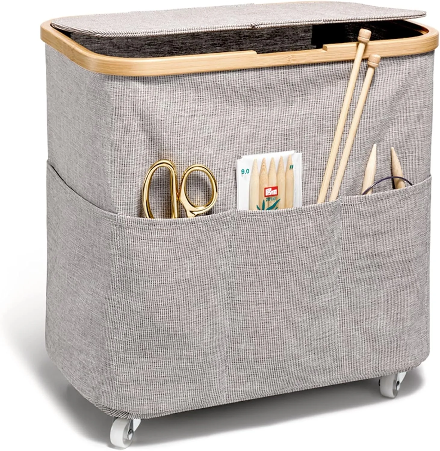 Prym Box Canvas & Bamboo, Cotton, Grey, 38 x 26 x 37 cm