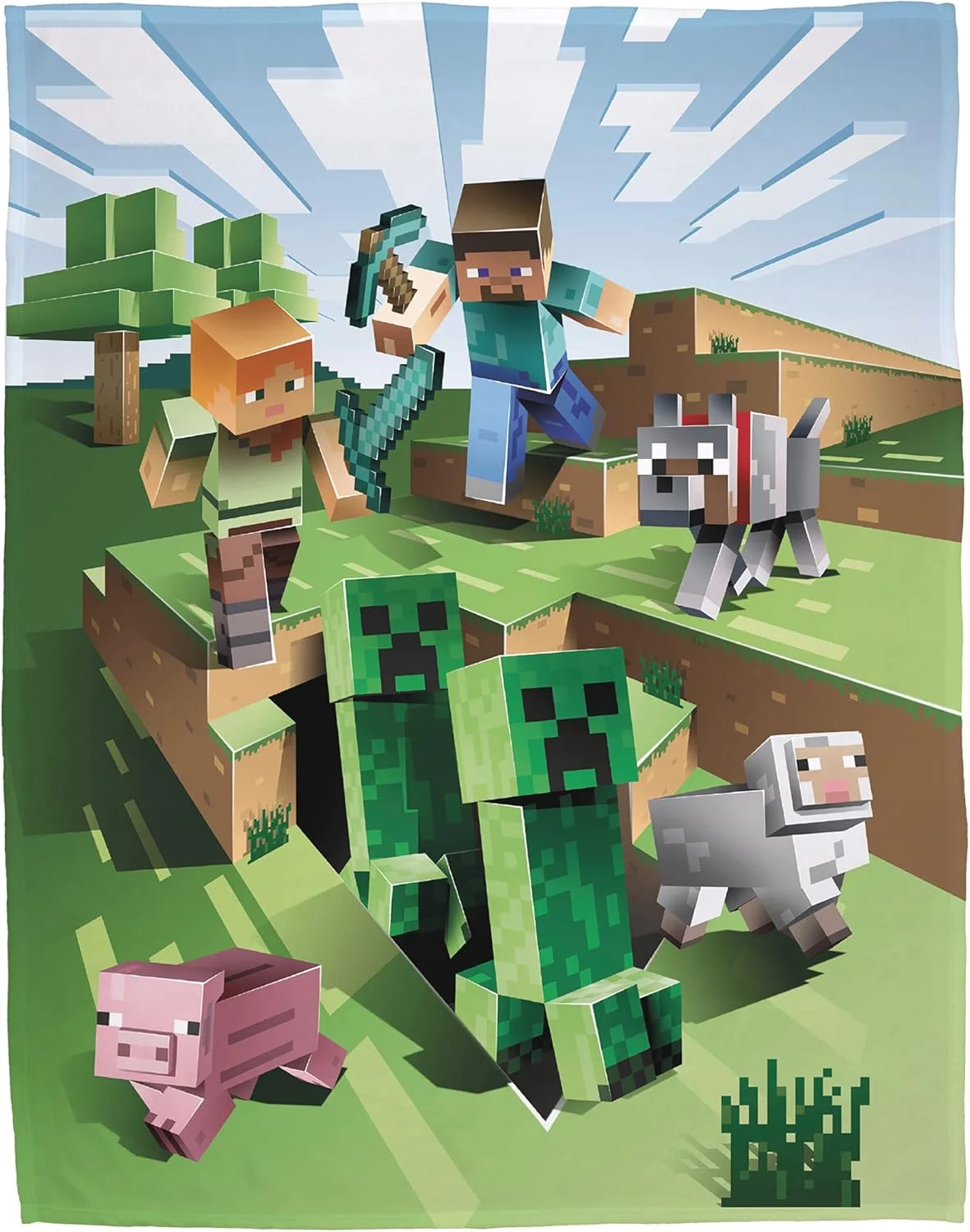 پتو نرم و لطیف Minecraft Character World، ابعاد 160x200 سانتی متر، پتو پشمی مرجانی، طرح Minecraft، مناسب برای کودکان، نوجوانان و بزرگسالان