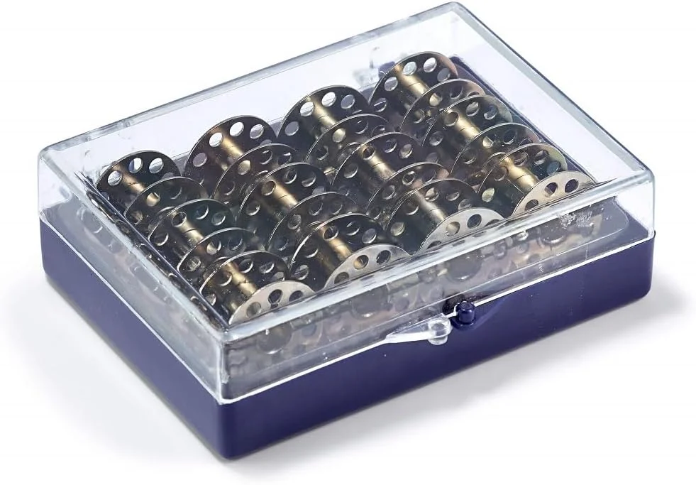 جعبه قرقره پریم + 12 عدد ماسوره فلزی چرخ خیاطی CB، 3x7x9 سانتی متر