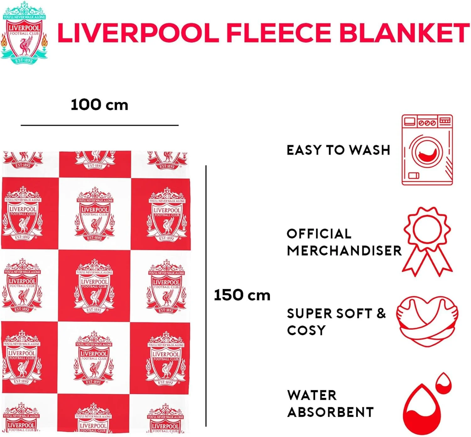 پتو پشمی Character World Liverpool | فوق العاده نرم، طرح آرم باشگاه فوتبال | طرح شطرنجی قرمز و سفید | پتوی گرم و فوق العاده نرم | ایده آل برای خانه، اتاق خواب، مهمانی های شبانه و کمپینگ پتو پشمی Character World Liverpool | فوق العاده نرم، طرح آرم باشگاه فوتبال | طرح شطرنجی قرمز و سفید | پتوی گرم و فوق العاده نرم | ایده آل برای خانه، اتاق خواب، مهمانی های شبانه و کمپینگ