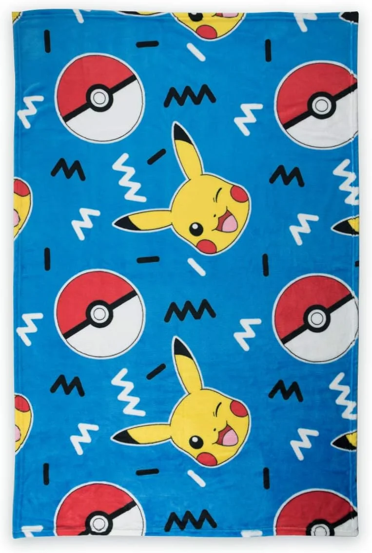 پتو پشمی طرح پوکمون ممفیس Character World، طرح پیکاچو، فوق العاده نرم، مناسب برای هر اتاق خواب، آبی، 100x150 سانتی متر