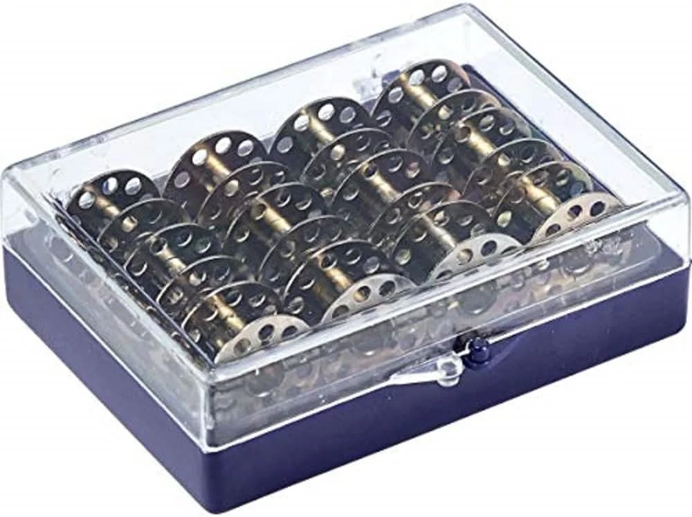 جعبه قرقره پریم + 12 عدد ماسوره فلزی چرخ خیاطی CB، 3x7x9 سانتی متر