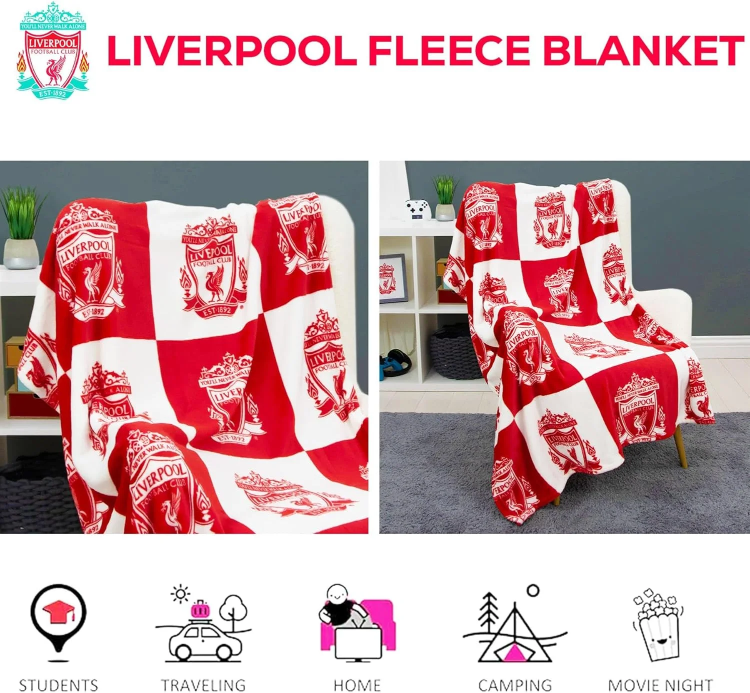 پتو پشمی Character World Liverpool | فوق العاده نرم، طرح آرم باشگاه فوتبال | طرح شطرنجی قرمز و سفید | پتوی گرم و فوق العاده نرم | ایده آل برای خانه، اتاق خواب، مهمانی های شبانه و کمپینگ پتو پشمی Character World Liverpool | فوق العاده نرم، طرح آرم باشگاه فوتبال | طرح شطرنجی قرمز و سفید | پتوی گرم و فوق العاده نرم | ایده آل برای خانه، اتاق خواب، مهمانی های شبانه و کمپینگ