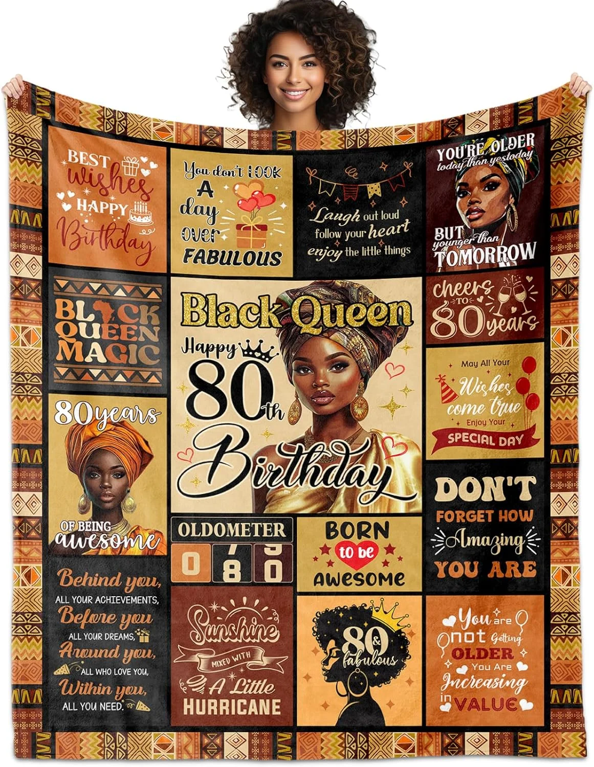 پتو هدیه تولد 80 سالگی زنان آفریقایی-آمریکایی YHIKOUY، 152x127 سانتی‌متر، هدیه تولد الهام‌بخش تشویقی، هدیه تولد 80 سالگی برای زنان سیاه‌پوست مادر بانو دوست دختر