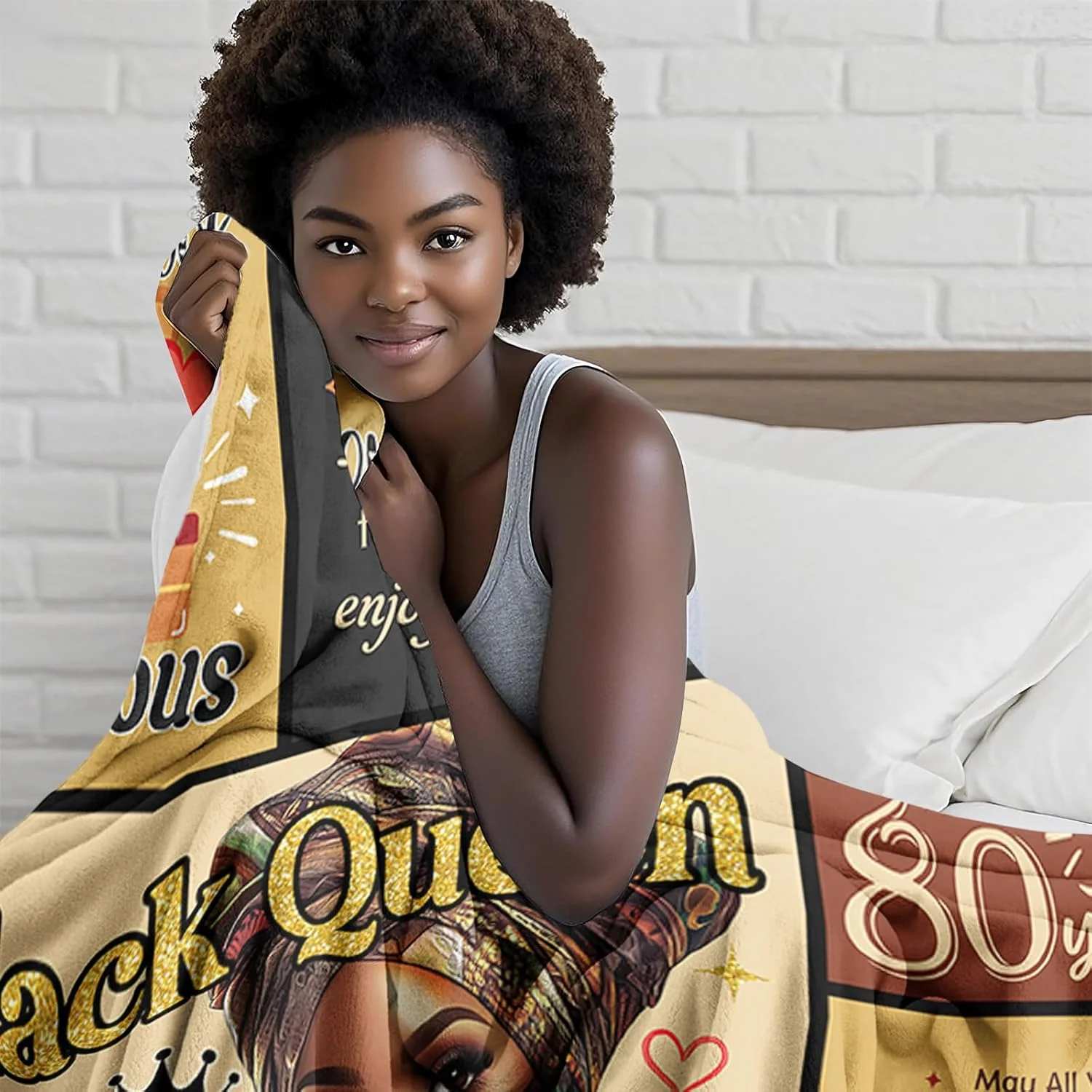 پتو هدیه تولد 80 سالگی زنان آفریقایی-آمریکایی YHIKOUY، 152x127 سانتی‌متر، هدیه تولد الهام‌بخش تشویقی، هدیه تولد 80 سالگی برای زنان سیاه‌پوست مادر بانو دوست دختر