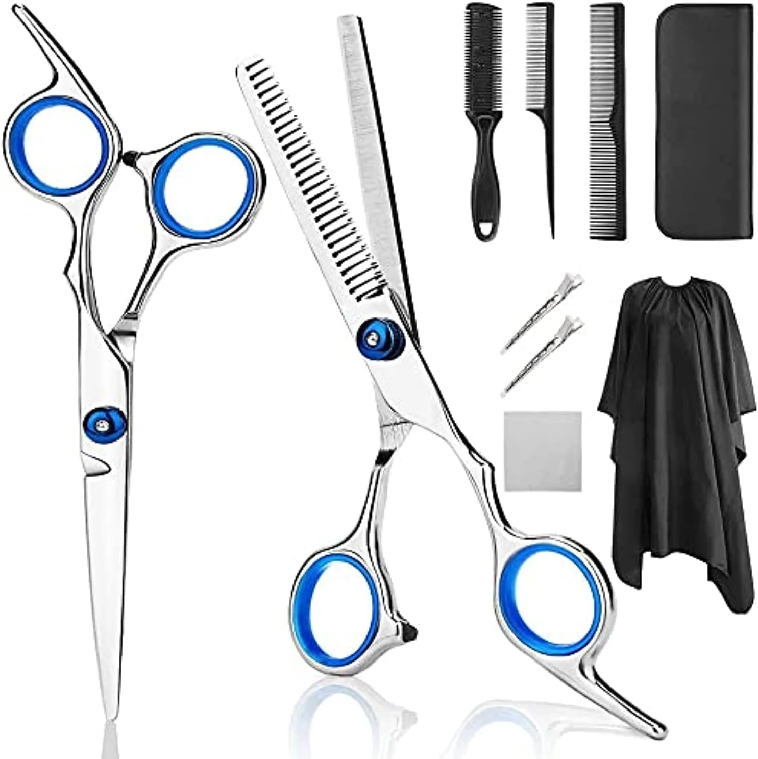 قیچی آرایشگری حرفه ای ELECDON، ست قیچی آرایشگری 9 تکه شامل قیچی های پیتاژ، قیچی های استیل ضد زنگ به همراه شنل، گیره و شانه برای آرایشگاه و منزل