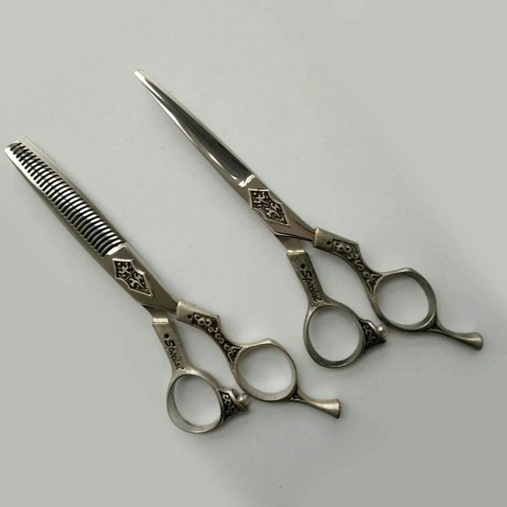 قیچی آرایشگری رترو، قیچی حکاکی شده سالن آرایشگری، قیچی حرفه ای آرایشگری (سایز: دندانه دار 6 اینچ) قیچی آرایشگری رترو، قیچی حکاکی شده سالن آرایشگری، قیچی حرفه ای آرایشگری (سایز: دندانه دار 6 اینچ)