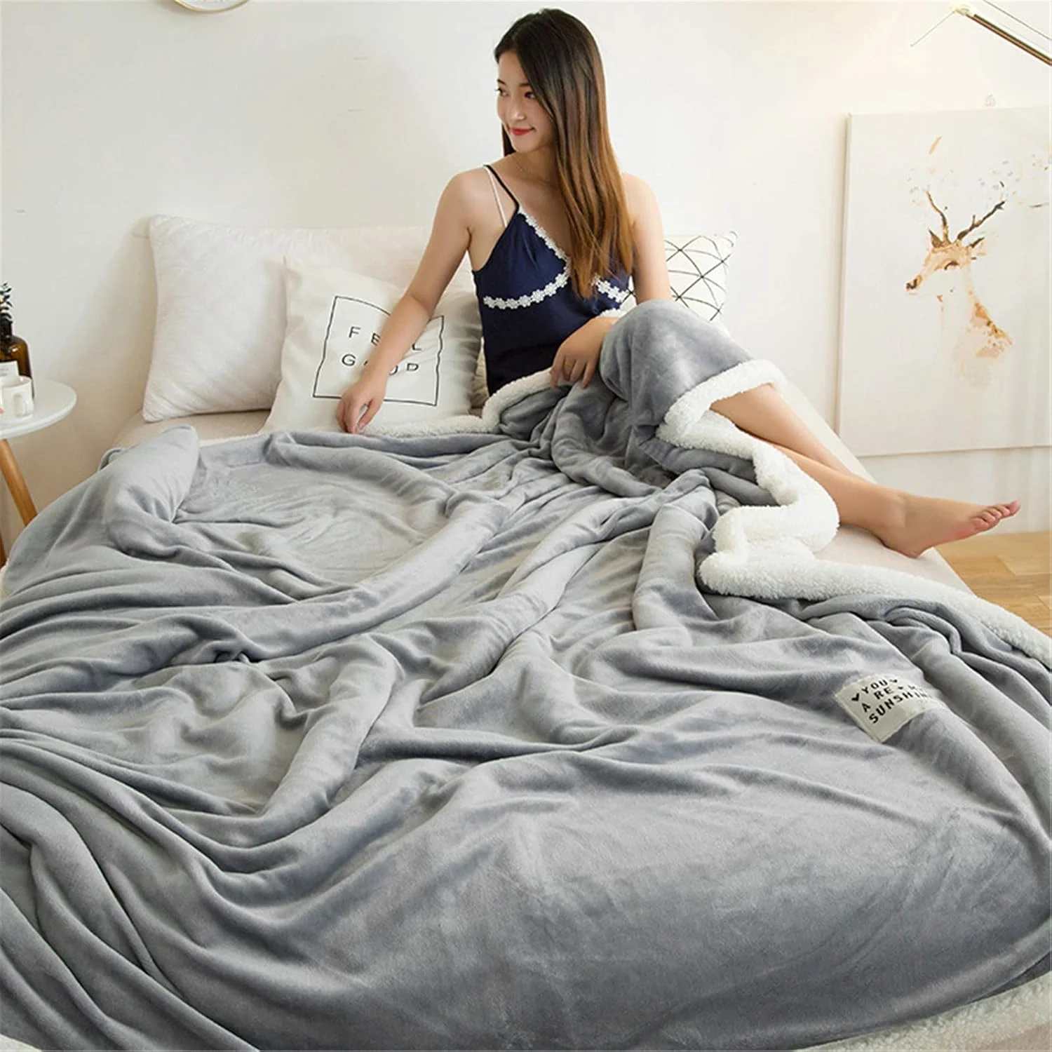 پتو پشمی شرپا YFFS، پتو پشمی مناسب تهویه مطبوع، سالم و گرم، پتوهای خانگی، پتوهای کودک، پتوهای میکروفایبر یکدست گرم و برگشت پذیر (150 x 200 سانتی متر)