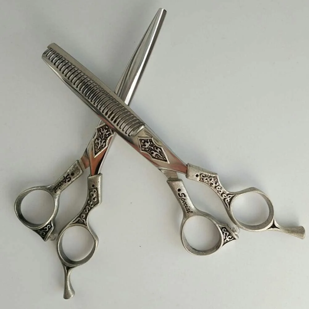 قیچی آرایشگری رترو، قیچی حکاکی شده سالن آرایشگری، قیچی حرفه ای آرایشگری (سایز: دندانه دار 6 اینچ) قیچی آرایشگری رترو، قیچی حکاکی شده سالن آرایشگری، قیچی حرفه ای آرایشگری (سایز: دندانه دار 6 اینچ)