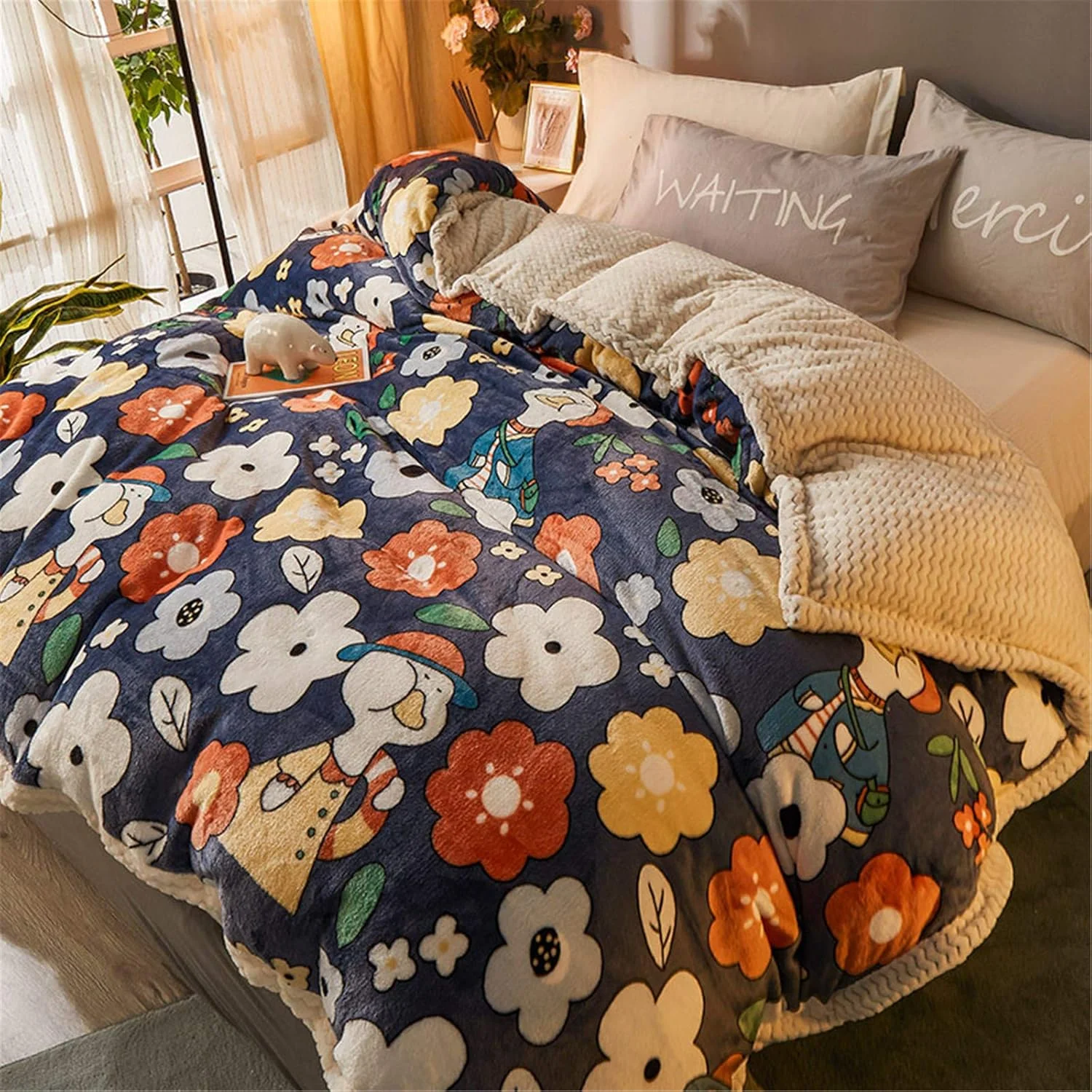 پتو پشمی شرپا YFFS، خاکستری، 200 × 230 سانتی متر، مناسب تخت دو نفره، نرم و لطیف، پلی استر میکروفیبر، دو رو، مناسب زمستان، استفاده در فضای داخلی