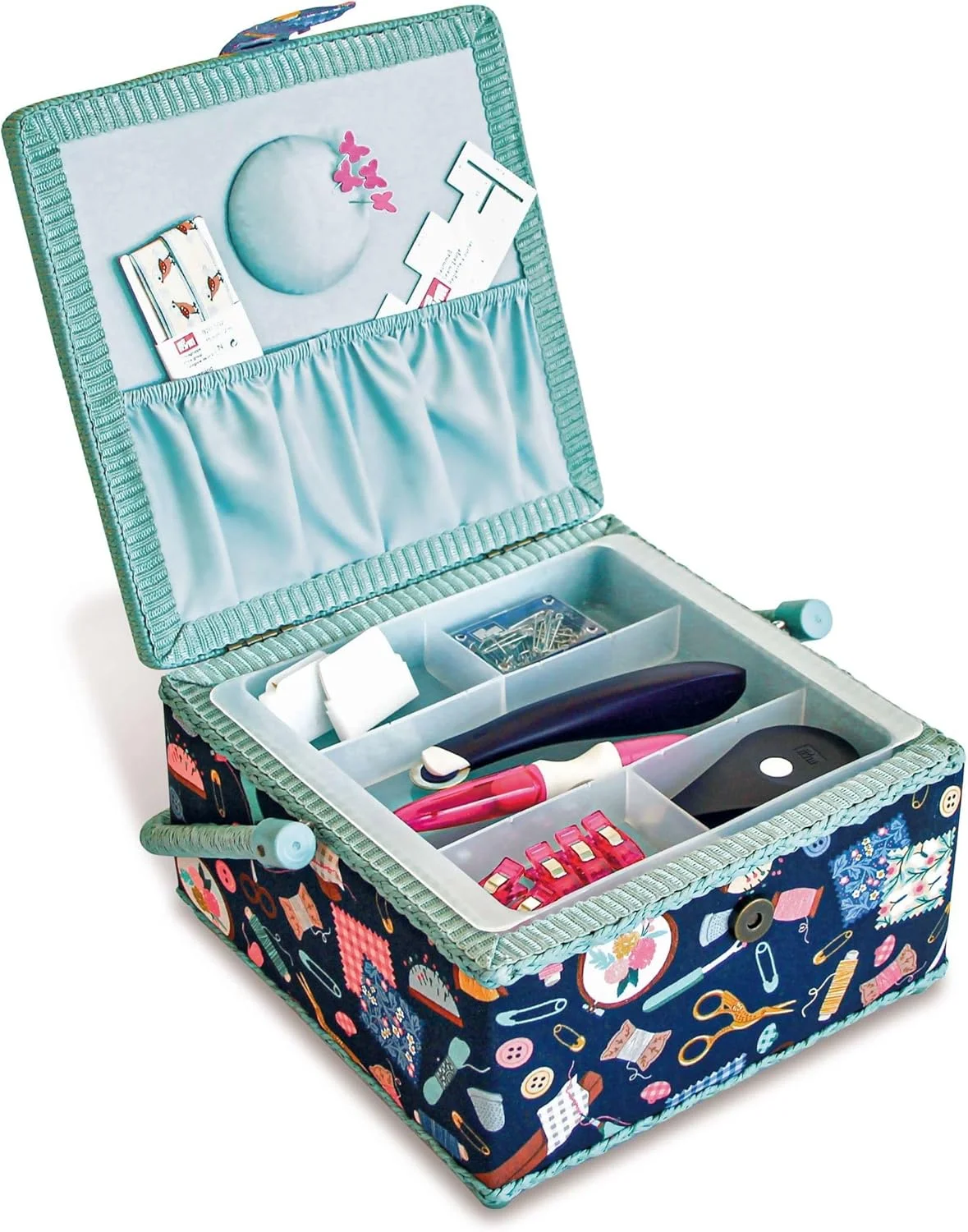 سبد خیاطی نخی سرمه ای Prym 612063، ابعاد 230 x 230 x 140 میلی متر سبد خیاطی نخی سرمه ای Prym 612063، ابعاد 230 x 230 x 140 میلی متر